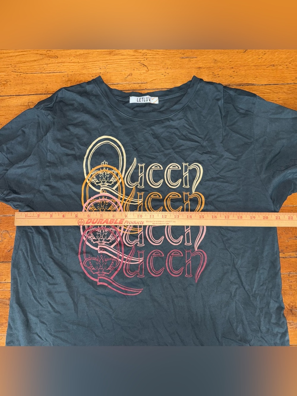 LETLUV Anthropologie Black Gray Cotton Jersey Queen Graphic Band Tee Size XL - Picture 7 of 8